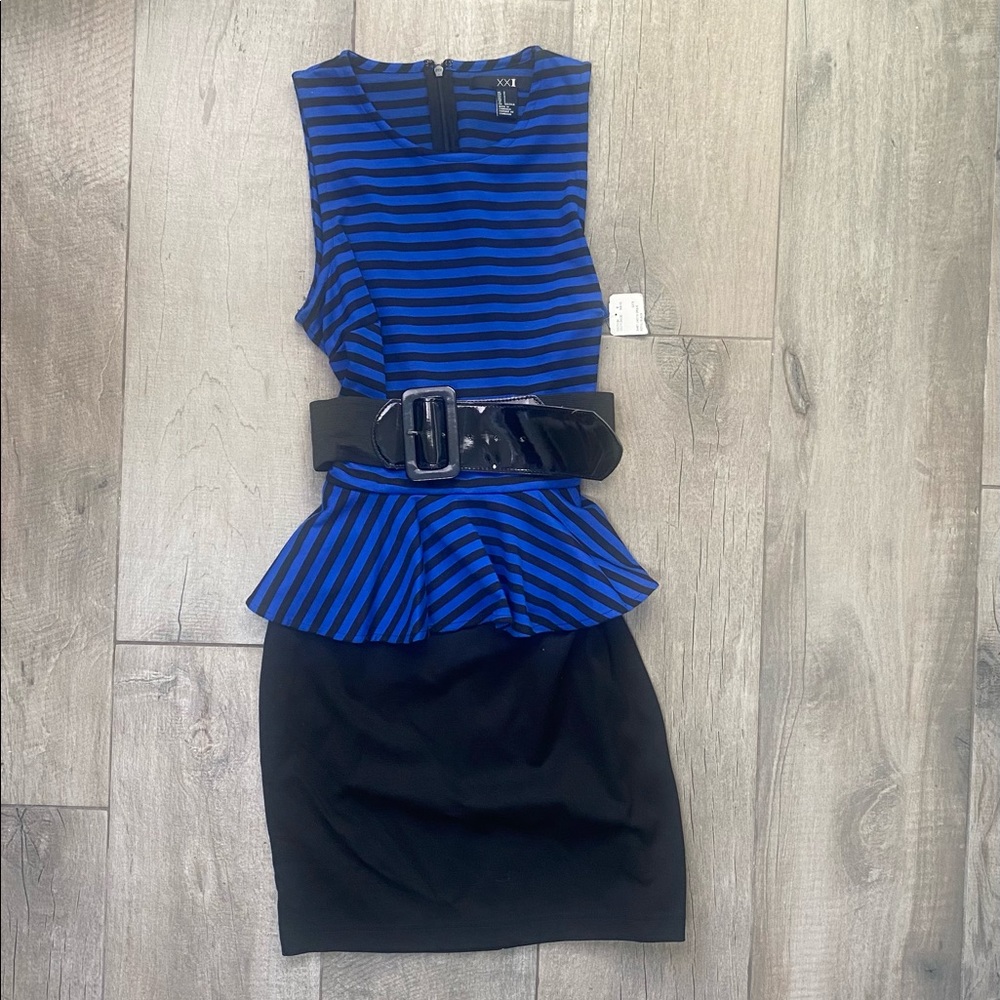 Brand New Blue Stripe 80s Inspired Dress